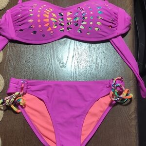 Vibrant Purple/Pink Bikini with Cutout Design